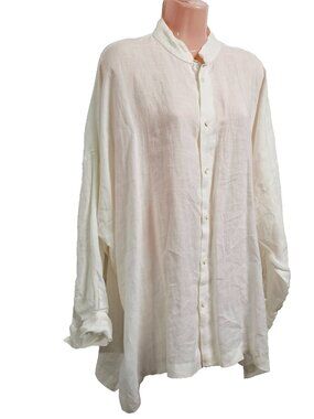 Eskandar Long Linen Tunic Button Up Shirt Size 1 Ivory